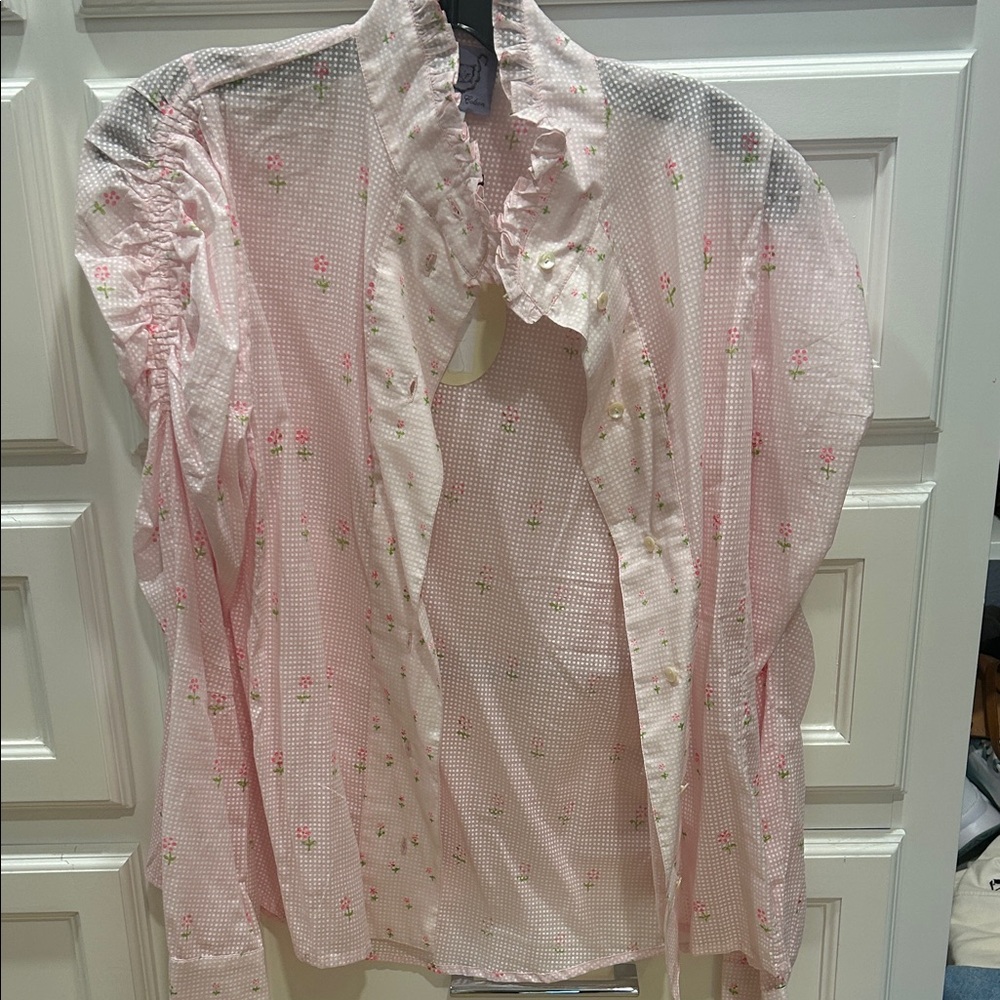 Pink Floral Ruffle Button-Up Shirt -